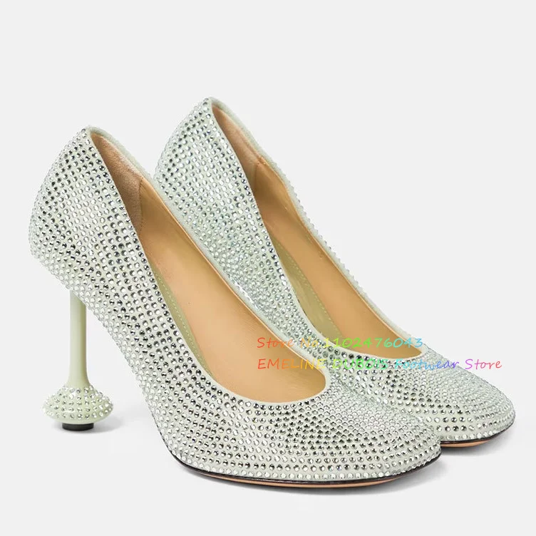 

Summer New High Heels Round Toe Strange Thin Diamond Heel Ultra High Heel Crystal Single Shoes 2024 Banquet Shoes Wedding Shoes