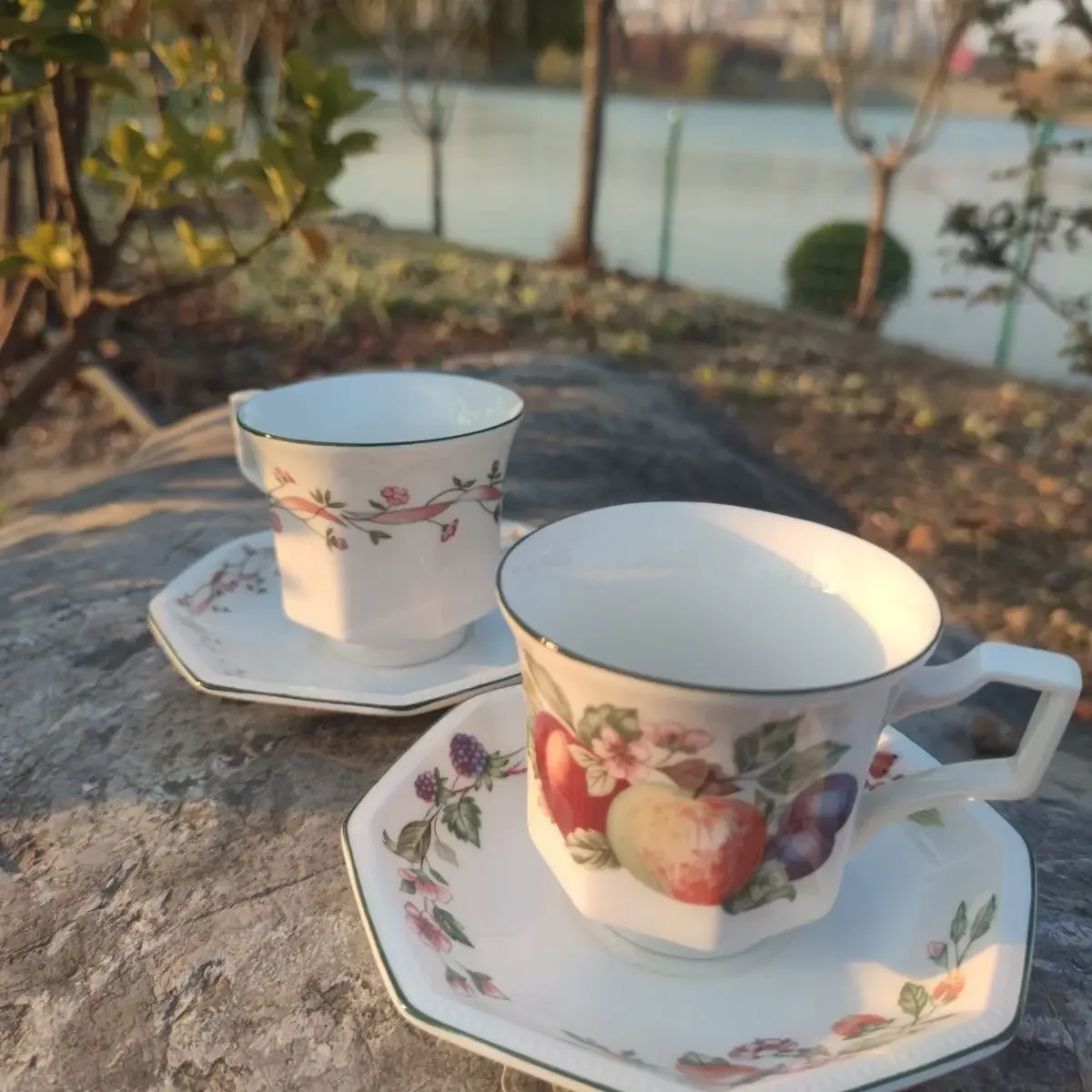 

Foreign trade tail octagonal coffee cup and plate, gentle color afternoon tea coffee cup and plate