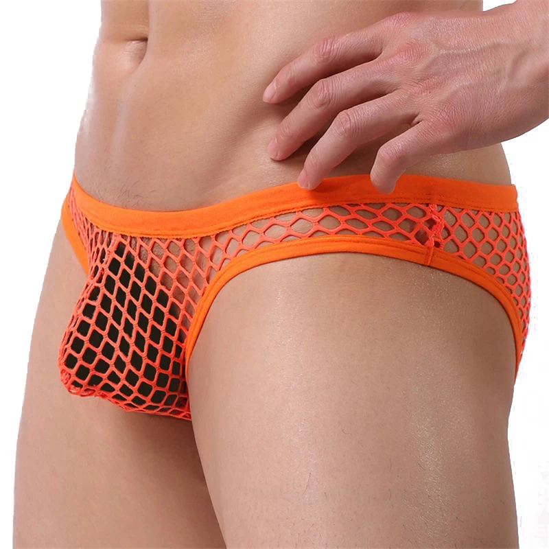 Men Mesh Fishnet Hollow Out Trunks Brief Sexy Low Rise Beachwear Swimwear Breathable See ThroughPouch Underpants Male Underwear