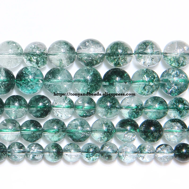 Natural Green crystal Crackle Phantom Ghost Round Loose Beads 15\