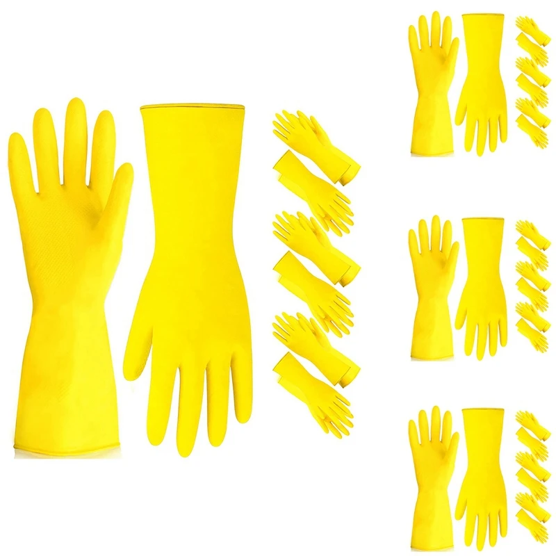 6 Pairs Dishwashing Gloves,Rubber Gloves, Yellow Flock Lined Heavy Duty Kitchen Gloves