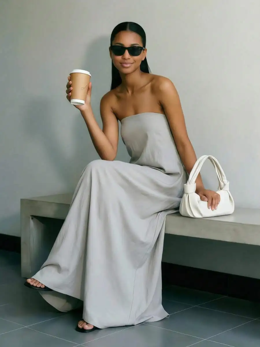 Women Linen Wrap Maxi Dress Sleeveless Backless High Waist Long Dress For Beach Wedding Guest Vacation