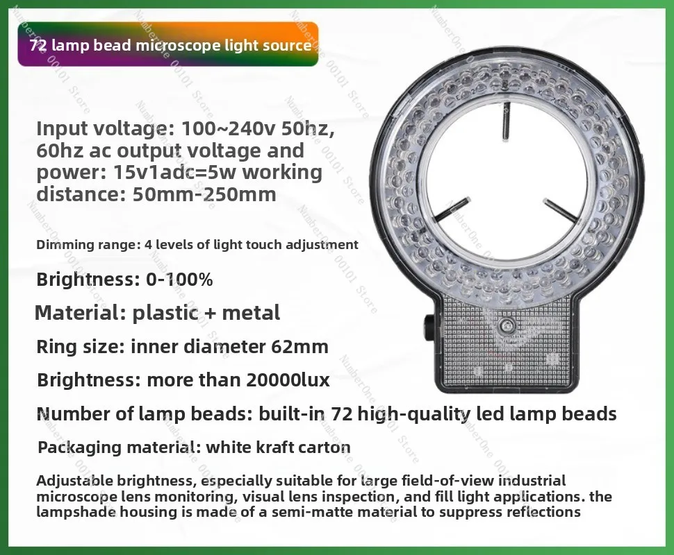 72 Lamp Beads Binocular Body Microscope LED Light Source Industrial Camera Ring Light Brightness Adjustable