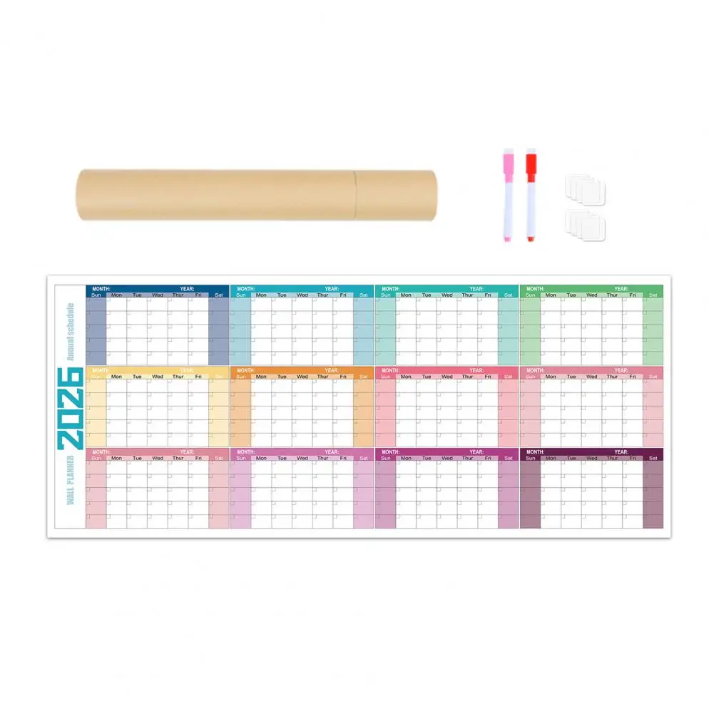 تصميم التقويم ملصقات الفئة اللامعة 2026 تقويم جداري للسبورة البيضاء غير اللامعة قابل لإعادة الاستخدام لتخطيط العمل المنزلي للتنظيم #3