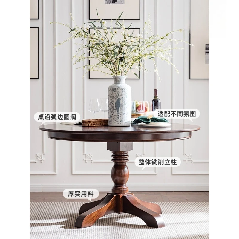 Round dining table, solid wood dining table American ash wood table Chinese furniture new Chinese style