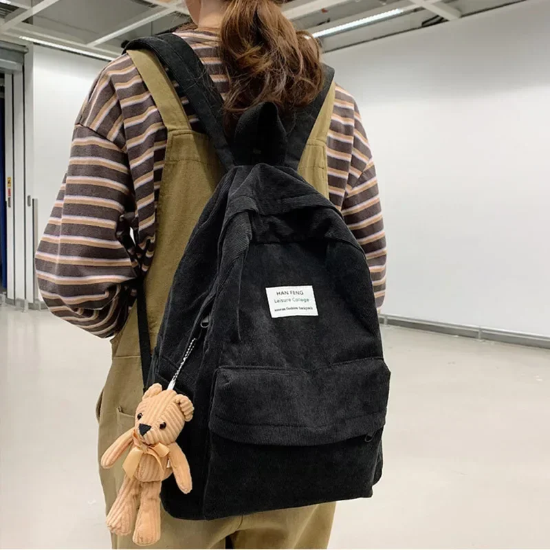 

Large Capacity Corduroy Women Backpack High School College Students Book Bags for Women Simple Female Retro Backpacks Rucksack