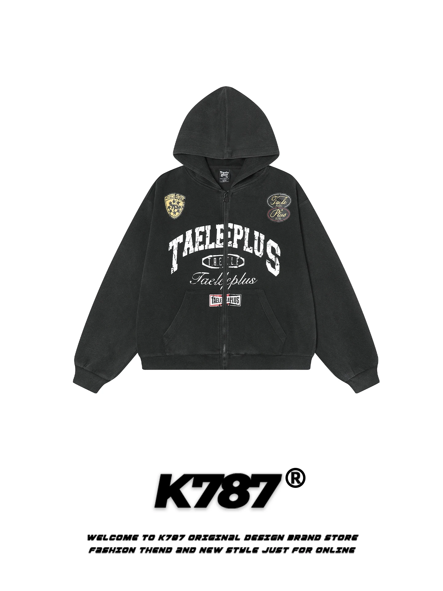 

Худи K787 в американском уличном стиле с молнией и буквенным принтом, свободного кроя, повседневная толстовка для мужчин и женщин, модная верхняя одежда на весну