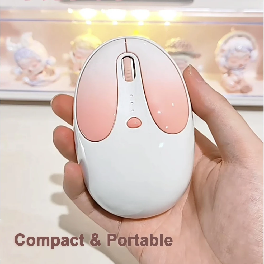 Cute 2.4G + Bluetooth Wireless Optical Mouse Portable Dual-mode Connection Rabbit Shape Recharge Mice for Laptop PC Tablet Ipad