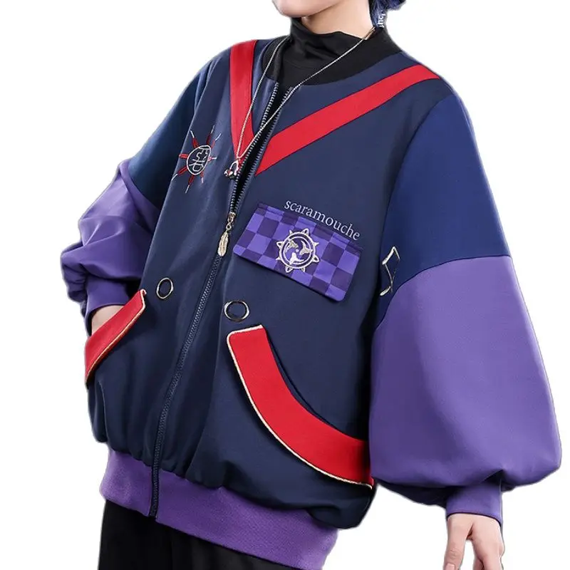 

Genshin Impact Zipper Jacket Hoodies Anime Scaramouche Cosplay Pullover Patchwork Bomber Coat Sportswear Tracksuit Clothes