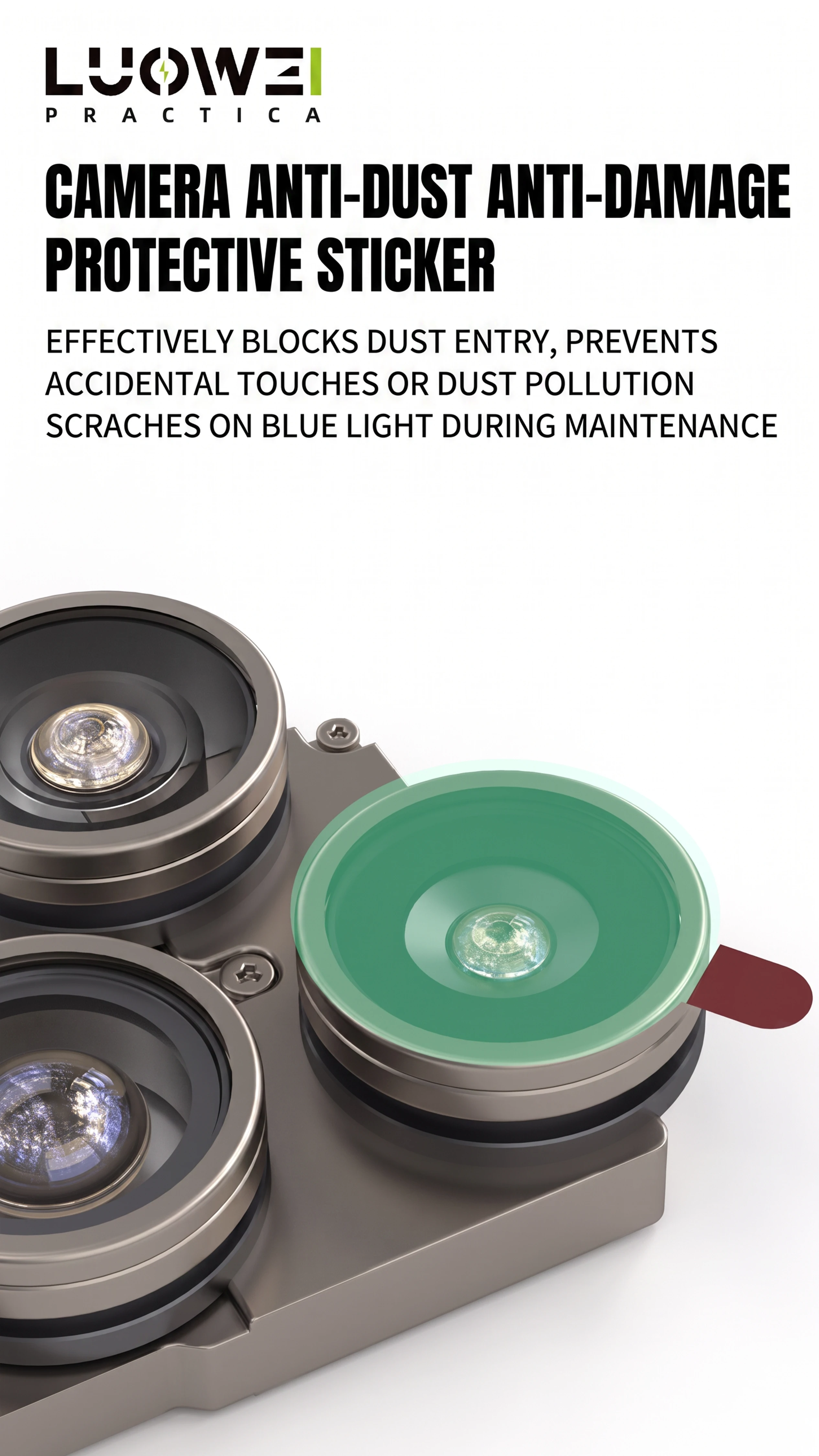 LUOWEI Mobile Phone Camera Lens Protector – Newly Upgraded: Adhesive-Free Center / Dust-Proof Sticker for Face ID Dot Projector