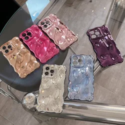 Glitter Plating Soft TPU Phone Case for iPhone 11 12 13 14 15 Pro Max Anti-Fall 3D Wave Water Ripple Fashion Cover Shell