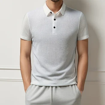 New Men's Business Casual Short Sleeved Bone Flower Solid Color POLO Shirt Fashion Breathable Comfortable Summer Versatile Top 6