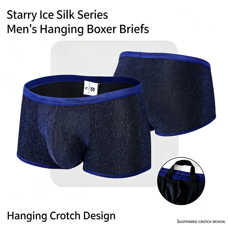 Men Ice Silk Briefs Thin Breathable Mesh Low Rise Underwear U-convex Pouch Hanging Crotch Sexy Male Panties