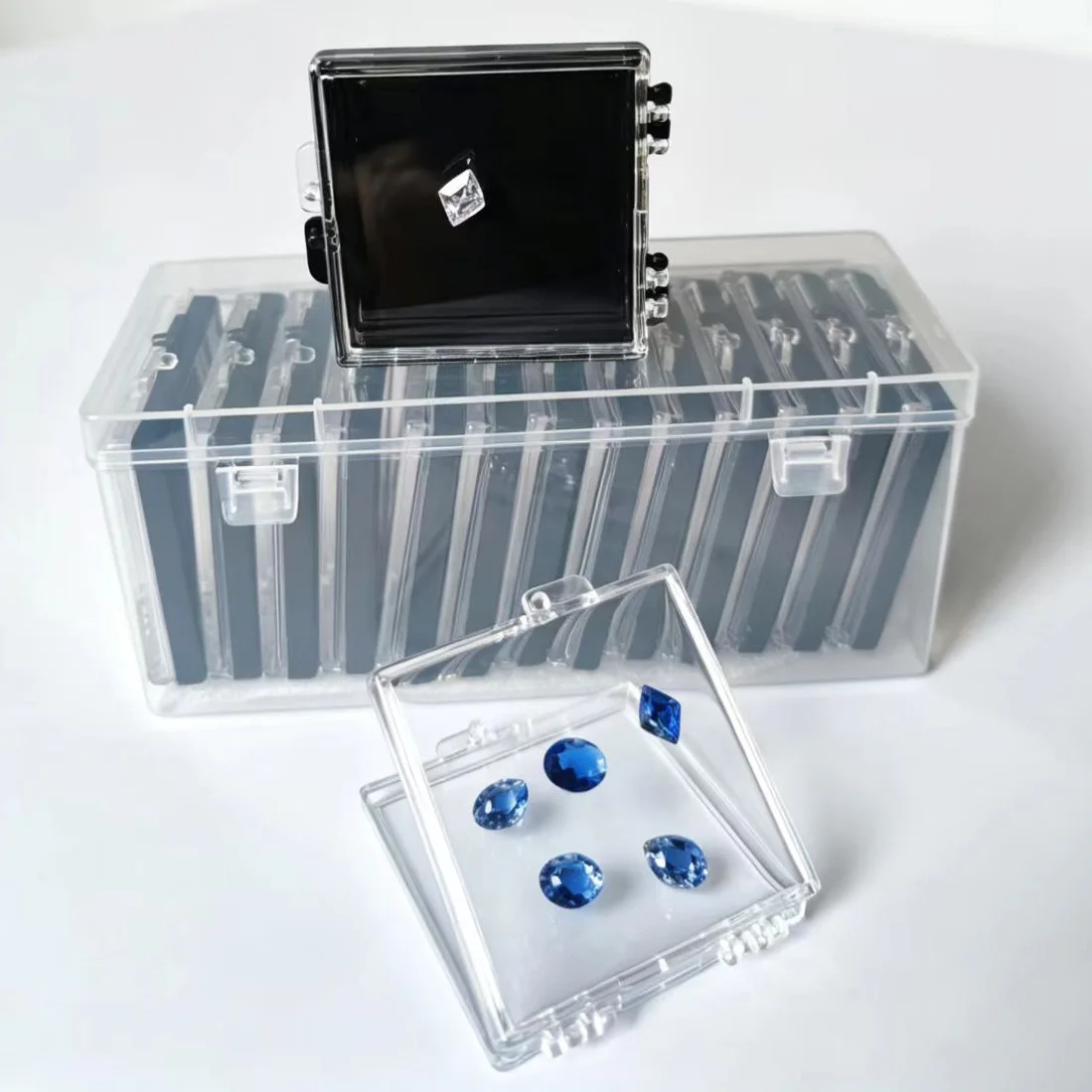 14Pcs Clear Diamond Storage Box With Case Floating Rhinestone Organizer Loose Gemstone Specimen Showcase Zircon Gift Package Box