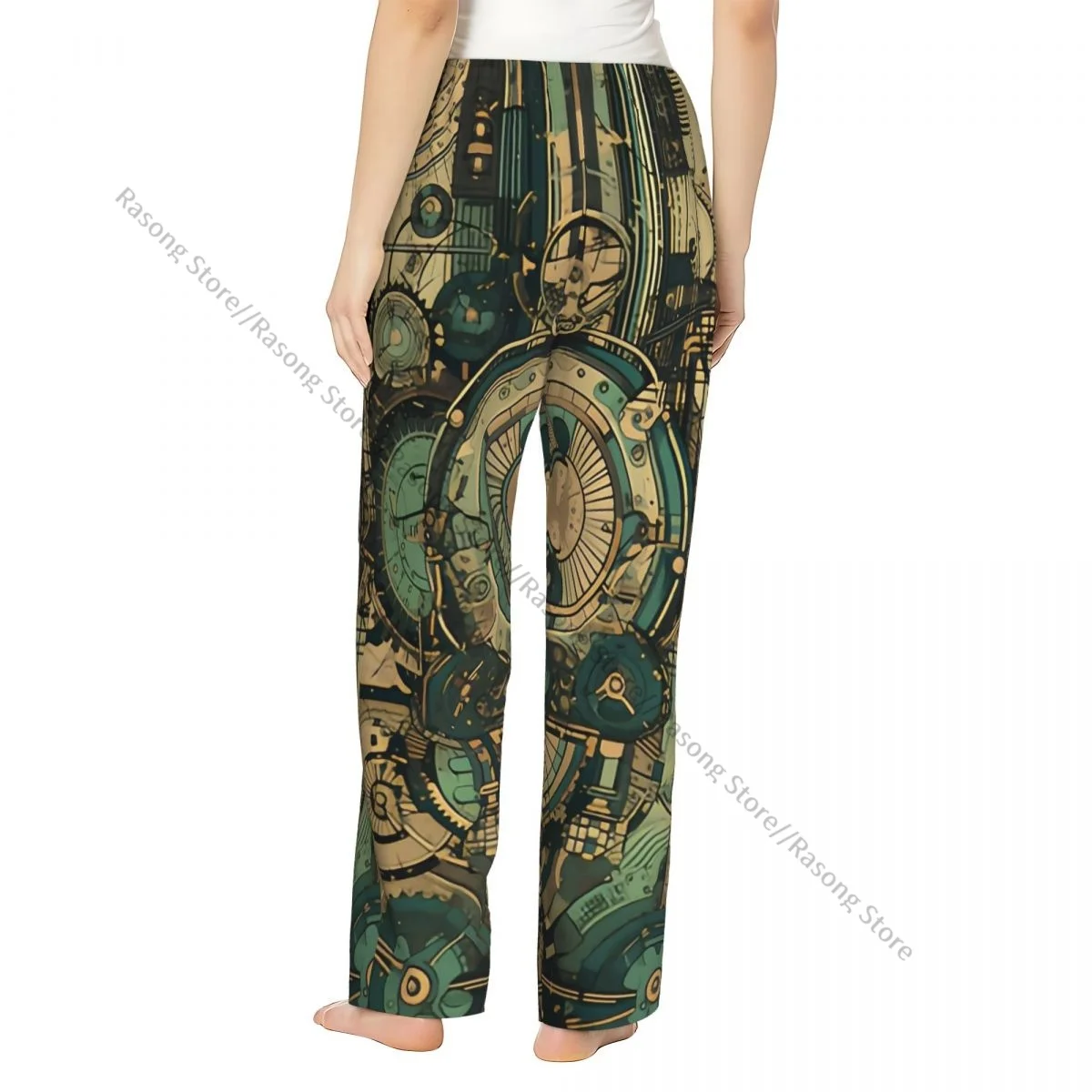 Cozy Flannel Pajama Pants for Women Steampunk Gears Cogwheels Elements Sleep Bottoms Home Loungewear 3