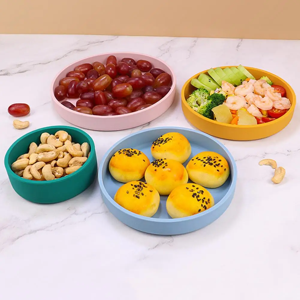 Refrigerator-friendly Baby Feeding Tray Versatile Silicone Children's Tableware Set Heat-resistant Round Pan Bowl for Home