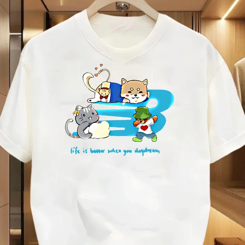 

Высококачественная легкая роскошная футболка с принтом для мужчин и женщин с короткими рукавами, новая свободная футболка с круглым вырезом и короткими рукавами