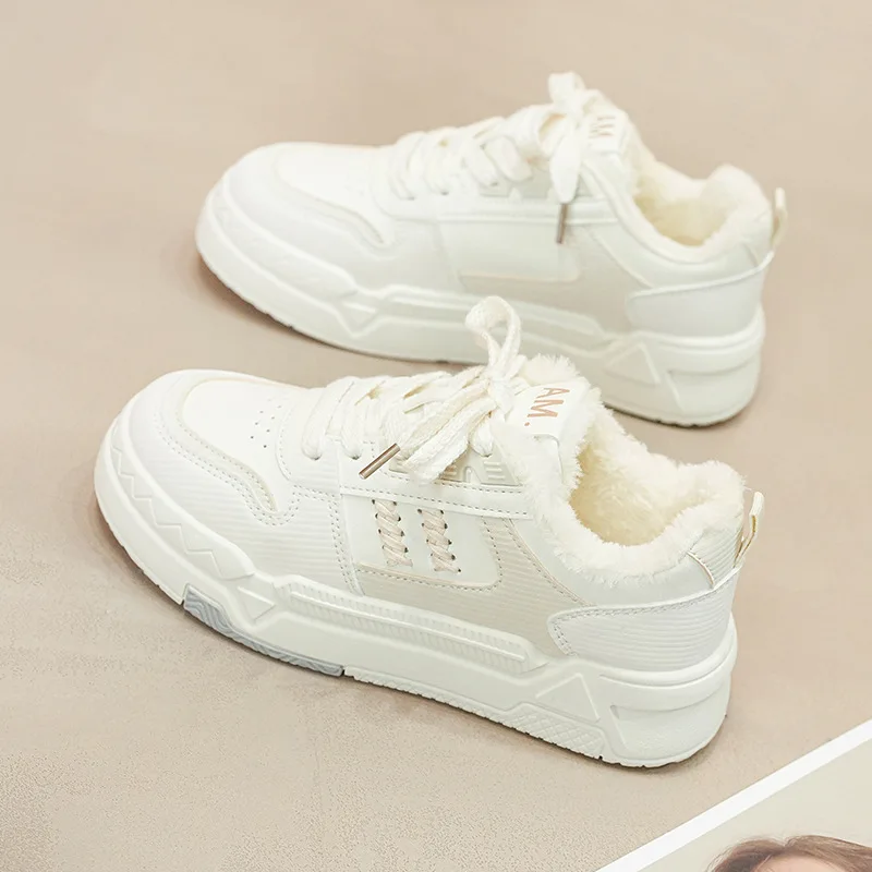 Women Winter Platform Sneakers Fleece Lined Warm Lace Up Thick Sole Casual Skate Shoes for Ladies Daily Wear botines Lace-Up