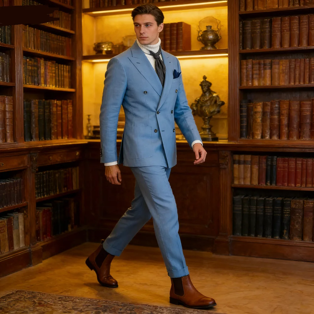 

Men's Wedding Formal Jacket Slim Fit Peak Lapel Double Breasted Business Blazer Coat Elegant Outerwear for Men