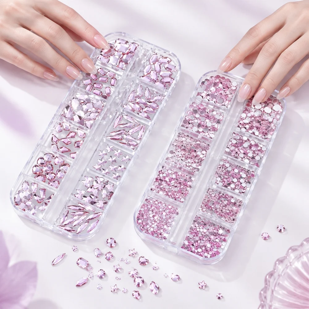 2Box/Set Exquisite Flatback Nail Diamonds Crystal Rhinestone Butterfly Star Shiny Glass Gems Manicure Crystal Decoration Kit