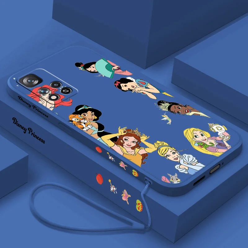 Disney Princess Liquid Left Rope Phone Case For Redmi Note 13 12 11 10 9 Pro Max Lite S T E Plus 4G 5G Funda Shell Soft Silicone