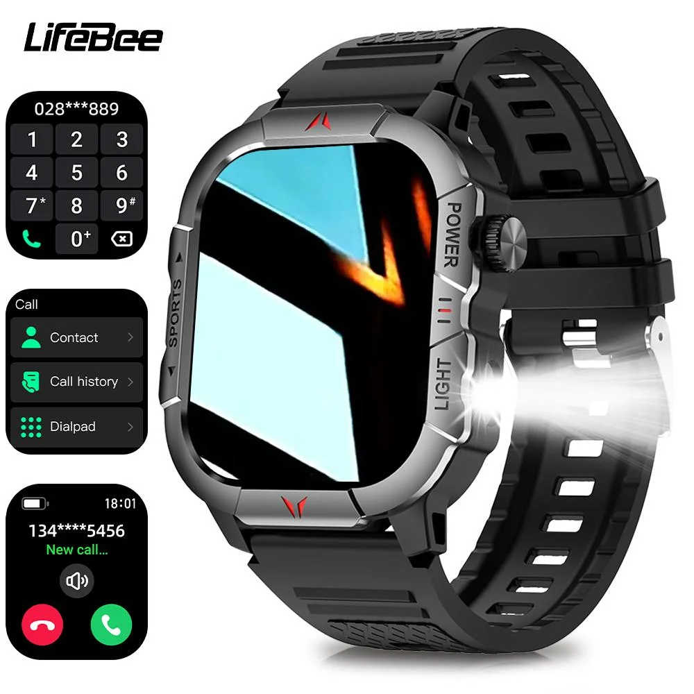 

LIFEBEE 2.01‘’ Smart Watch 100+ Sports Modes Bluetooth Call Smartwatch Waterproof Outdoor Military Wristwatch