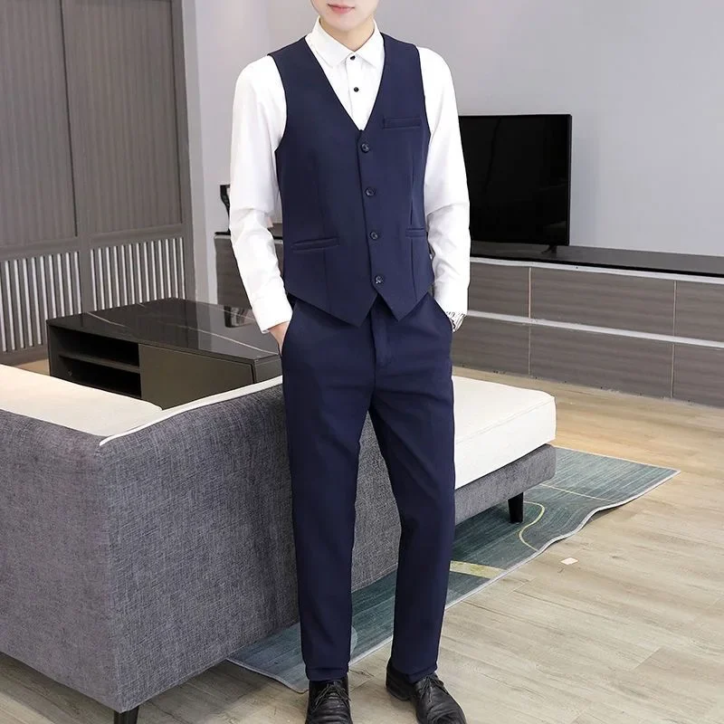 Slim Fit Broek, Effen Kleur Broek, Heren Britse Stijl Vest, Broek, Groomsmen Groep