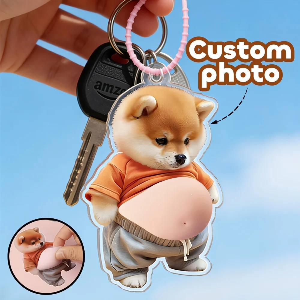 1Pc Personalized Custom Face Photo Acrylic Soft Rubber Beer Belly Keychain,Used for Key or Zipper Bag,Party Favors,Fun Keepsakes