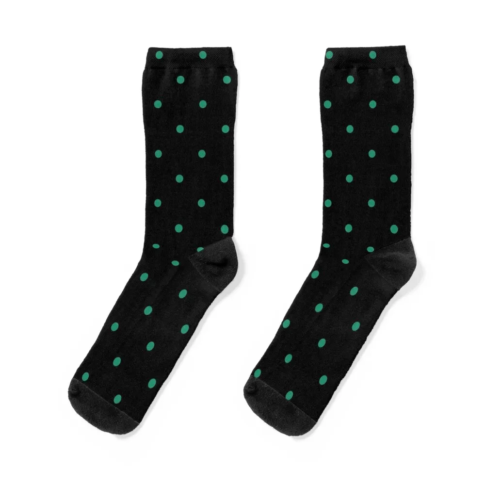 Small Elf Green on Black Polka Dots Socks