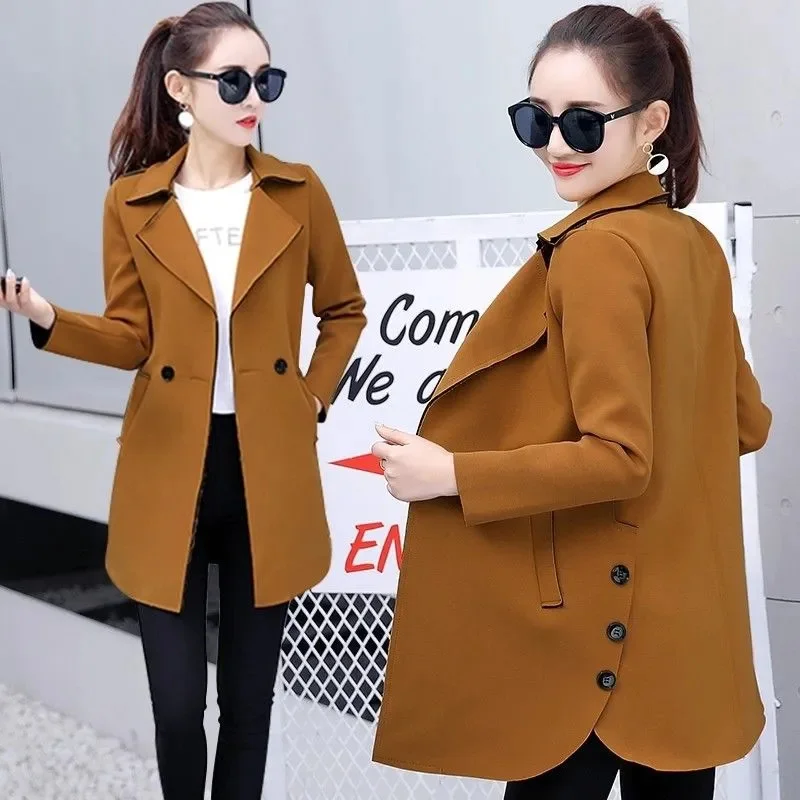 2024 New Autumn/Winter Women's Suit Jacket Korean Fashion Slim Medium length Windbreaker Coat Solid Casual Female Outwear