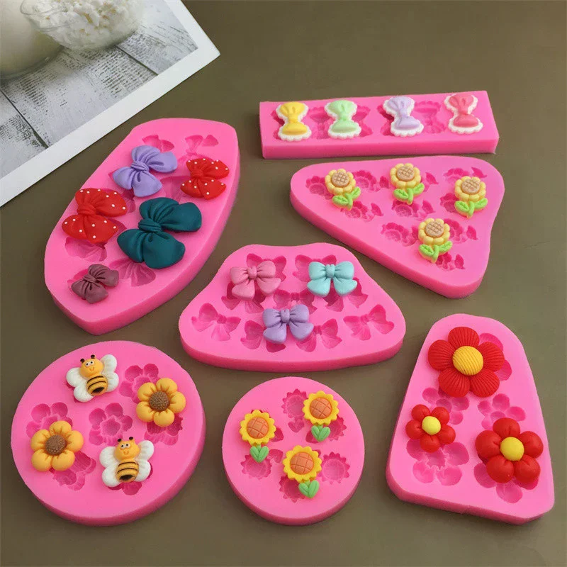 Silicone Molds Mold Cute Cartoon Flowers Bow Bee Fondant DIY Cupcake Fondant Cake Decorating Chocolate Candy Baking