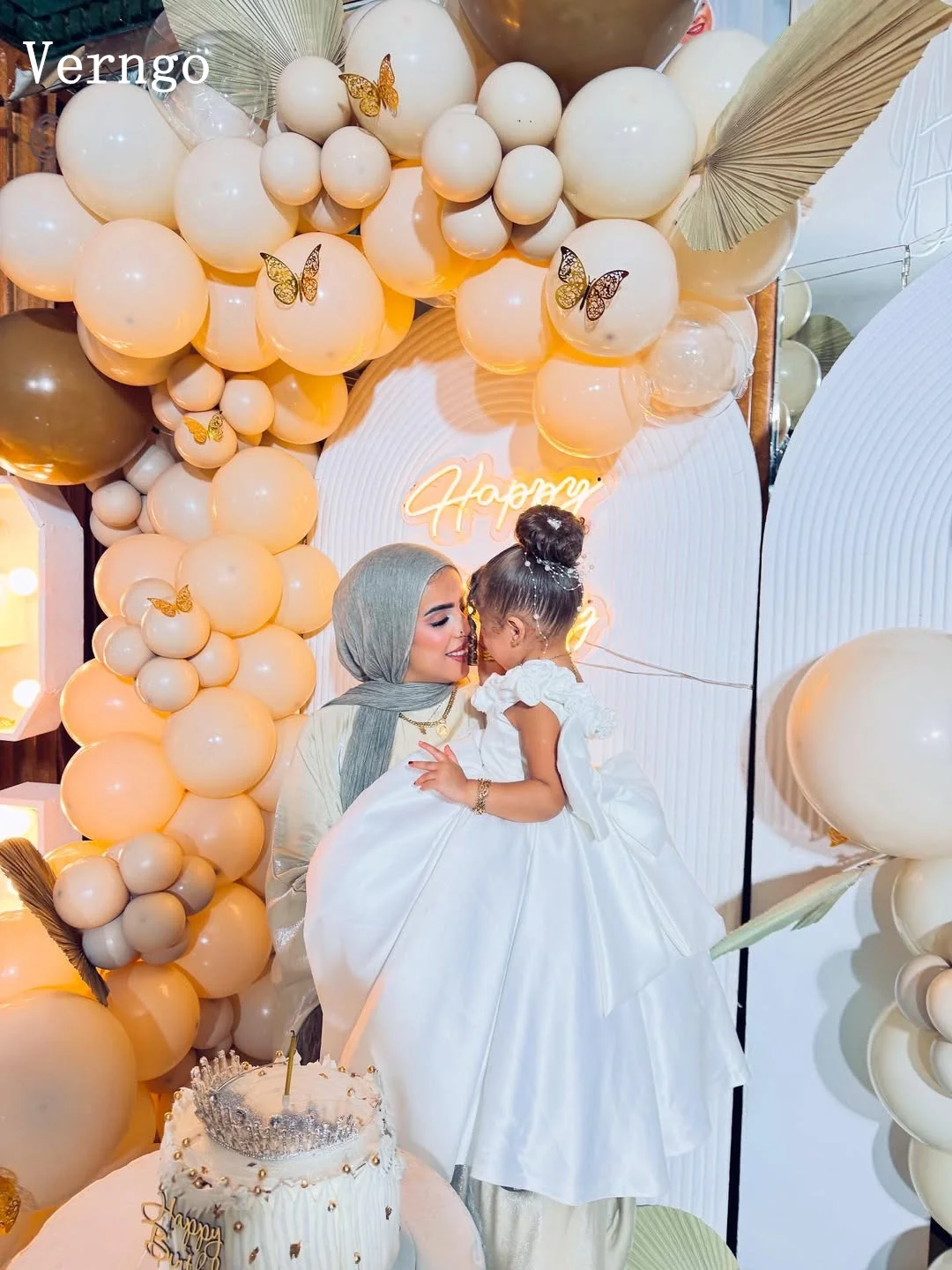 Verngo Elfenbein Satin Prinzessin Mädchen Blumen Kleid Schulterfrei Kindergeburtstag Partykleid Elegantes Promi-Kleid Maßgeschneidert