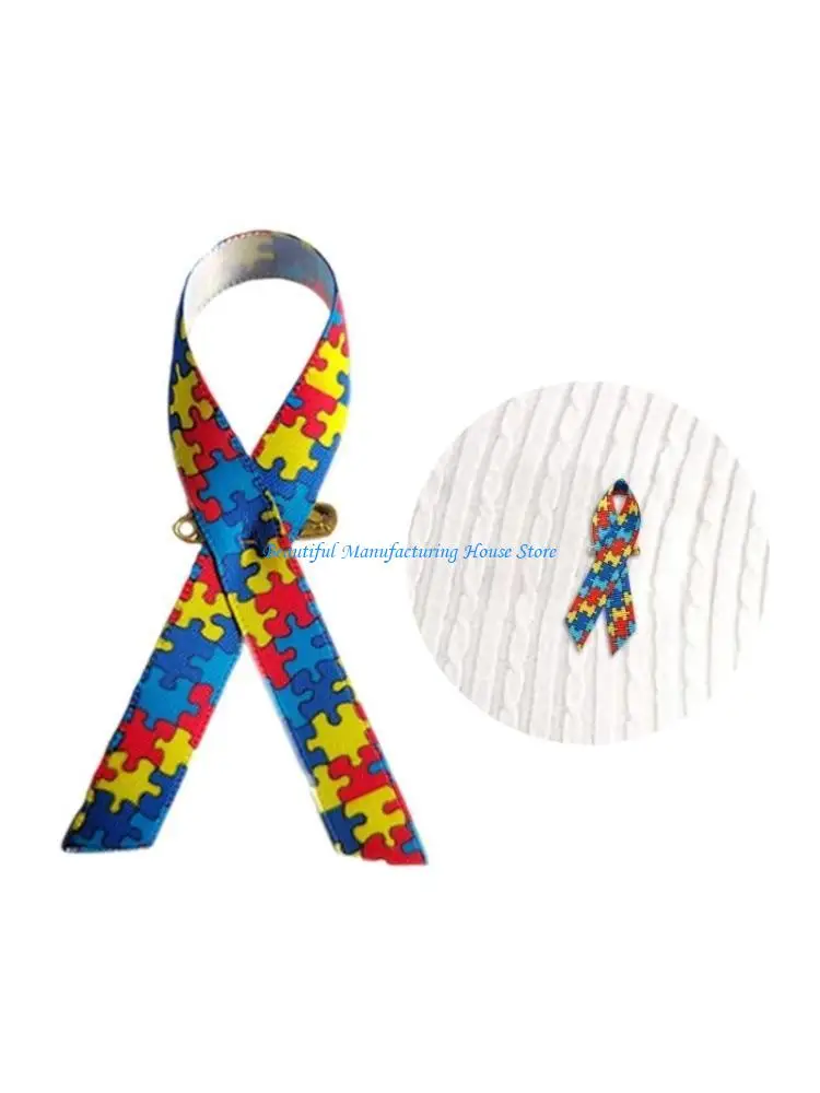 E56A Set of 100 Autisms Awareness Ribbon Brooch Pins in Satins for Men and Women