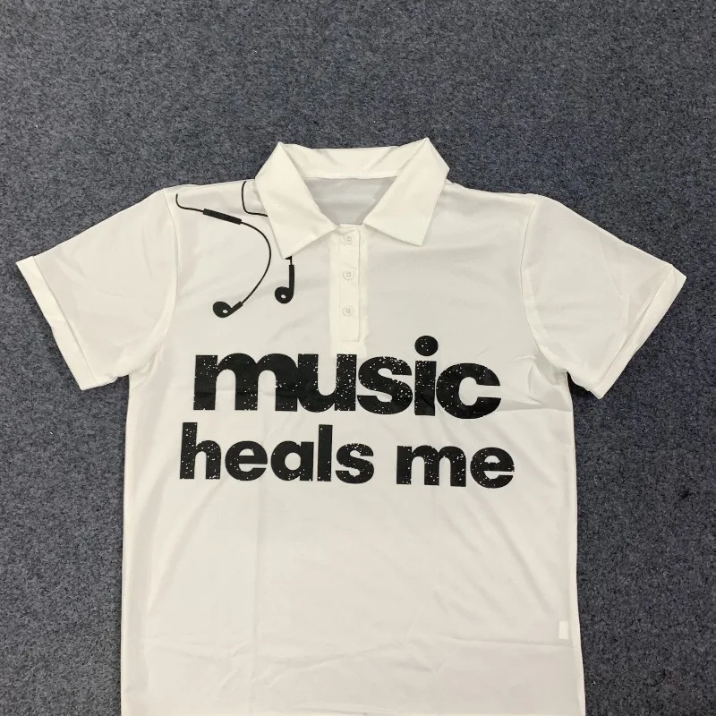 Casual Sports Simple Fashion Polo Collar Top Commuter Versatile Summer Letter Printed Short Sleeve Y2K American T-shirt