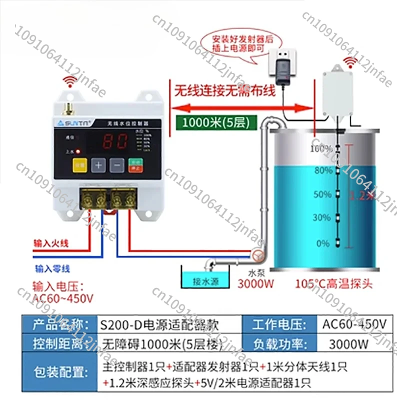 

Wireless Remote Control Water Level Controller for Pumps, Water Tanks and Water Towers, 220V Liquid Level Remote Sensing Switch