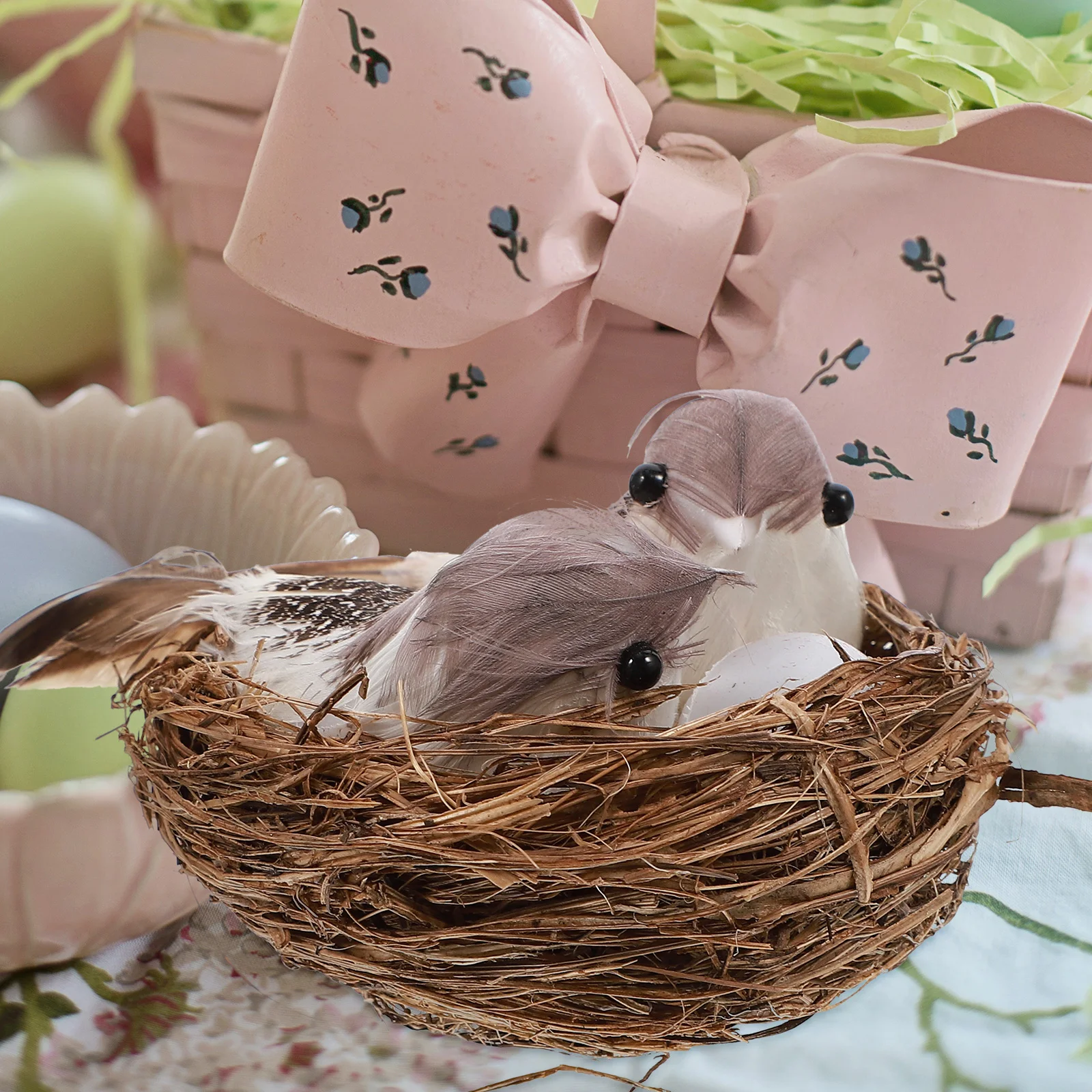 

8Pcs Easter Home Decoration Artificial Bird Nest Ornament DIY Micro Landscape Flower Decor Props Bird Nest Decor