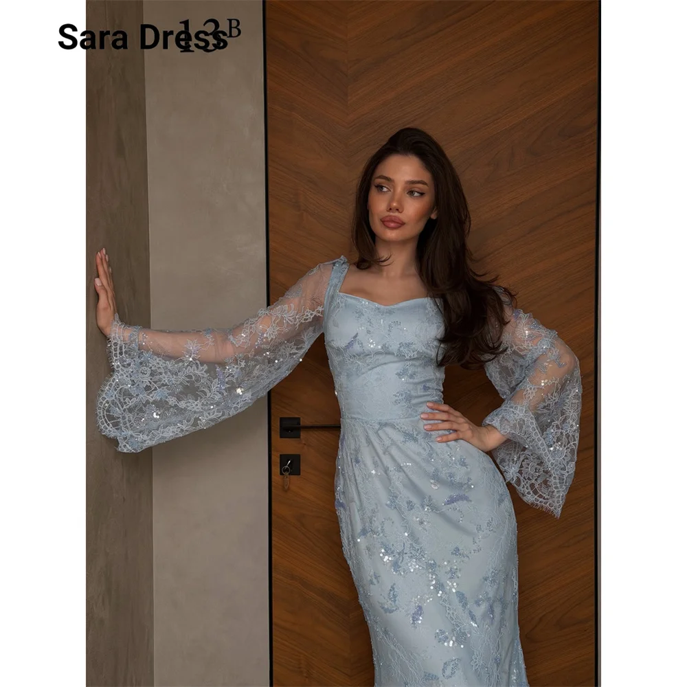 

Sara Custom Sky Blue Sequins Long Sleeves Floor Length Party Dress Woman Dresses for Wedding Party Prom Dresses 2026 Evening New