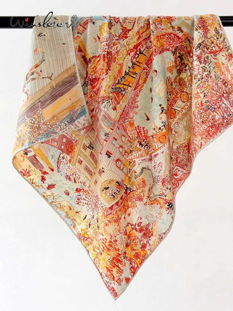 

Winsleter-Женский элегантный шарф из 30% шелка, 70% шерсть, 68*68 см, двусторонний принт, теплые шарфы-шали в стиле ретро, осень 2022, A59044CC