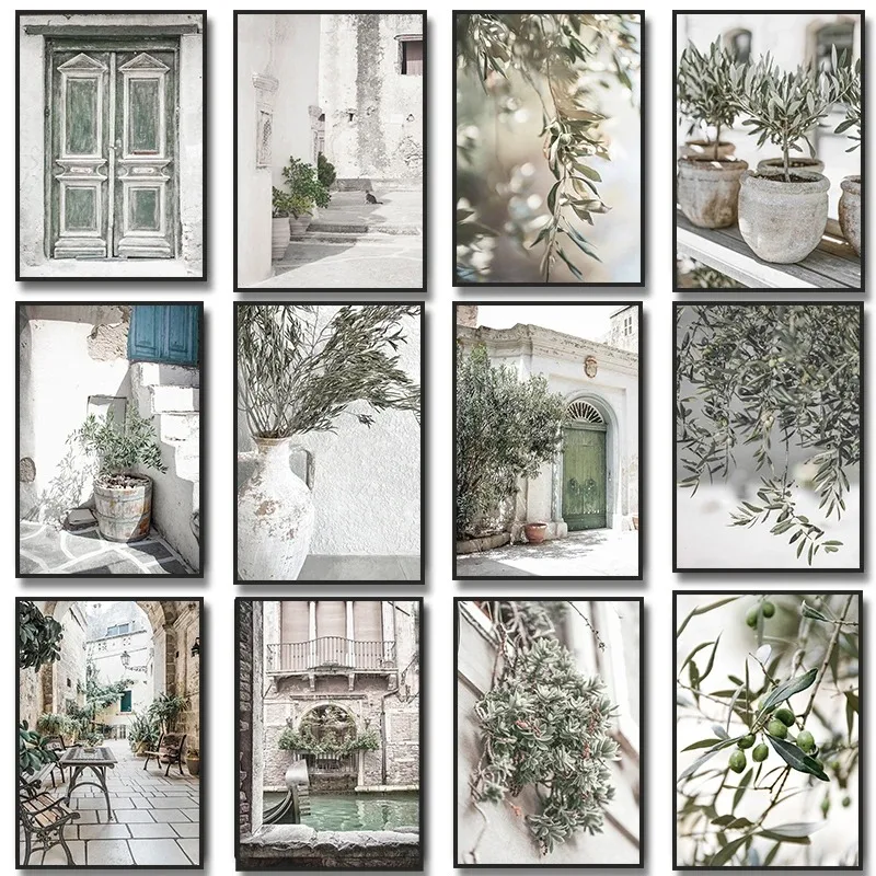 Scandinavian Minimalist Wall Art Italy Olive Tree Branches Leaves Architecture Canvas Painting Posters Prints Home Room Decor