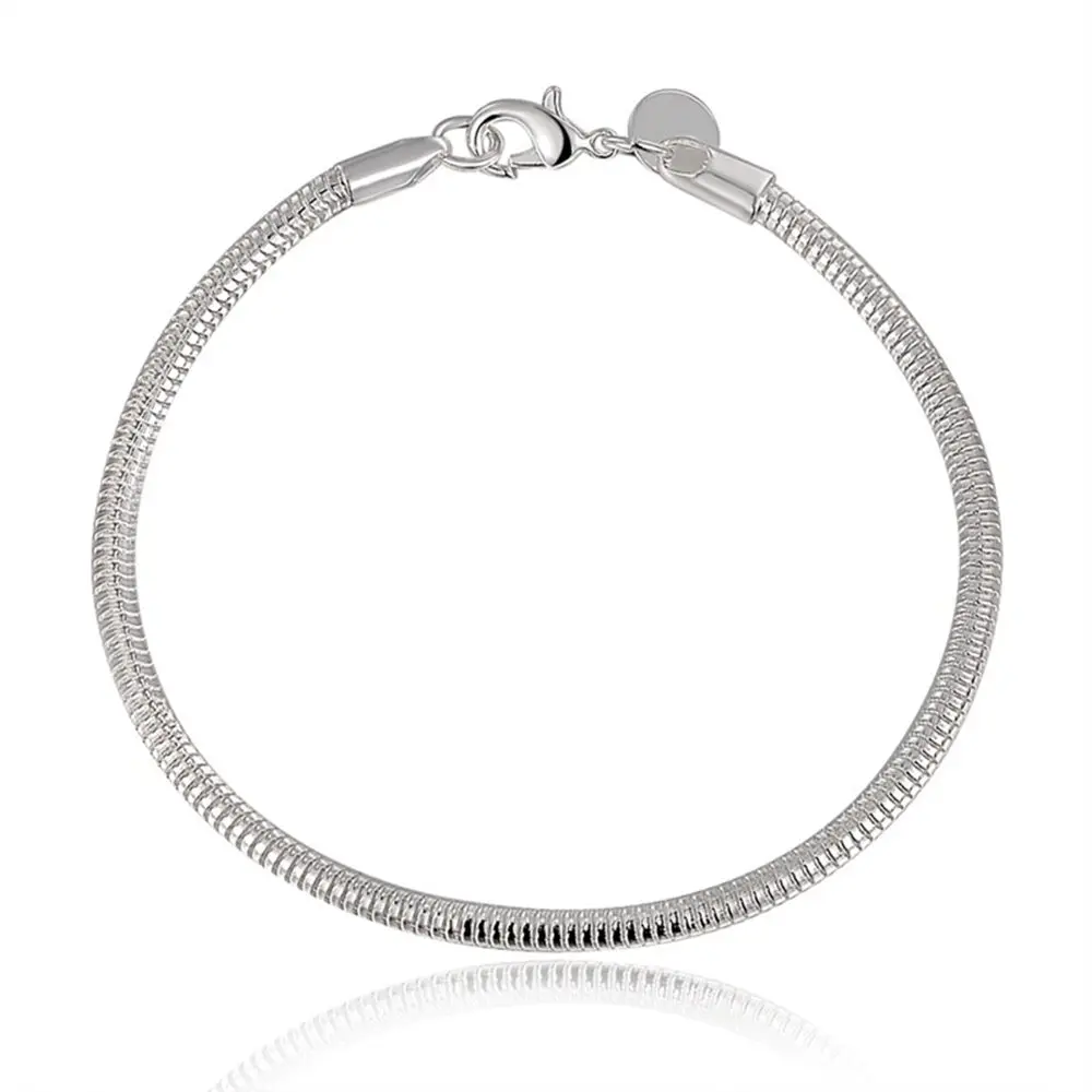 VEHONG-Bracelet de base en argent regardé 925 pour femme, breloque de mariage et de fiançailles, bijoux de fête à la mode, 3mm, salle JO8 po