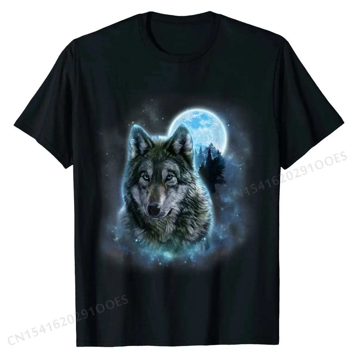 T-Shirt, Grey Wolf Ground, Icy Moon, Forest, Galaxy T Shirts Fashionable Cotton Men Tops Shirts Normal
