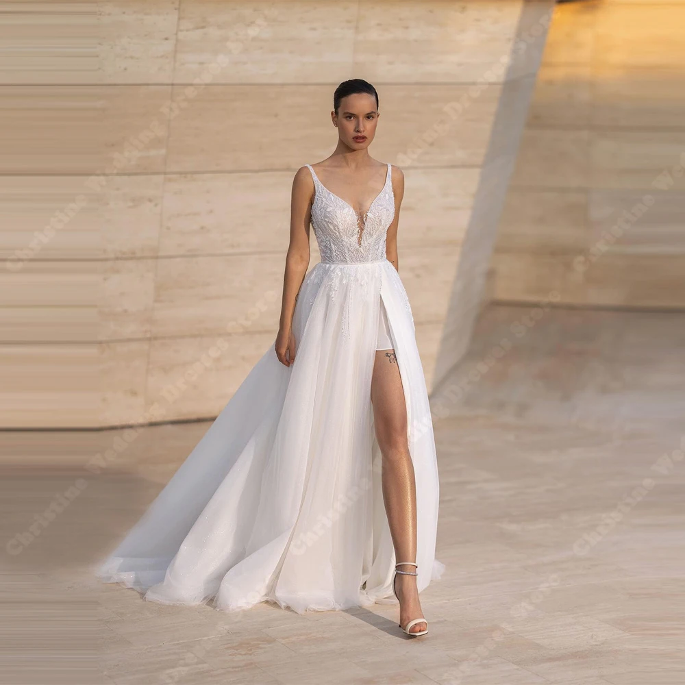 

Elegant A-Line Wedding Dresses For Women Sexy V-Neck Lace Decals Bridal Gowns Engagement Banquet Vestidos De Novias Customized