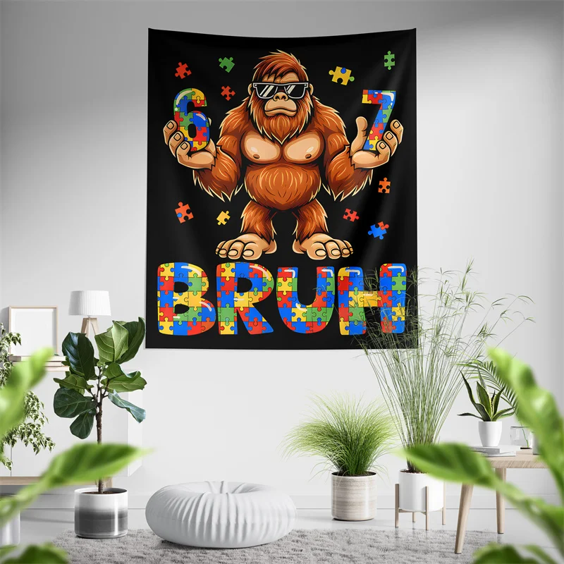 Aertemisi Six Seven Bruh 67 Autism Puzzle 6 7 Meme Tapestry Wall Hanging Art for Bedroom Living Room Decor Dorm