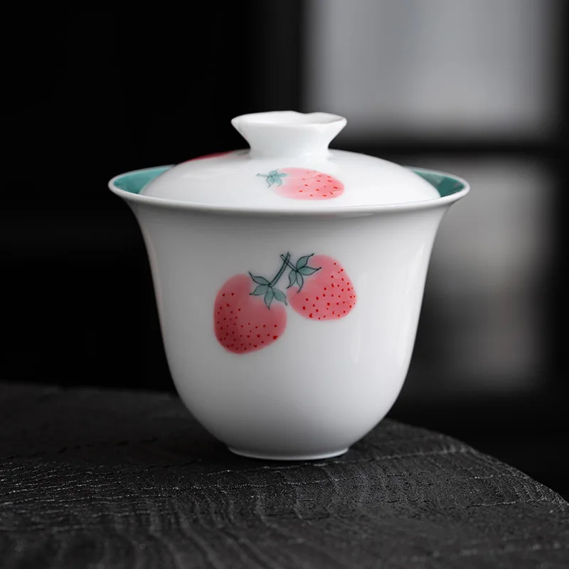 Pure Hand-painted Covered Bowl Flower Cup Two-color Two Ability Bubble Covered Bowl Girl Lovely Tea Bowl Teacup