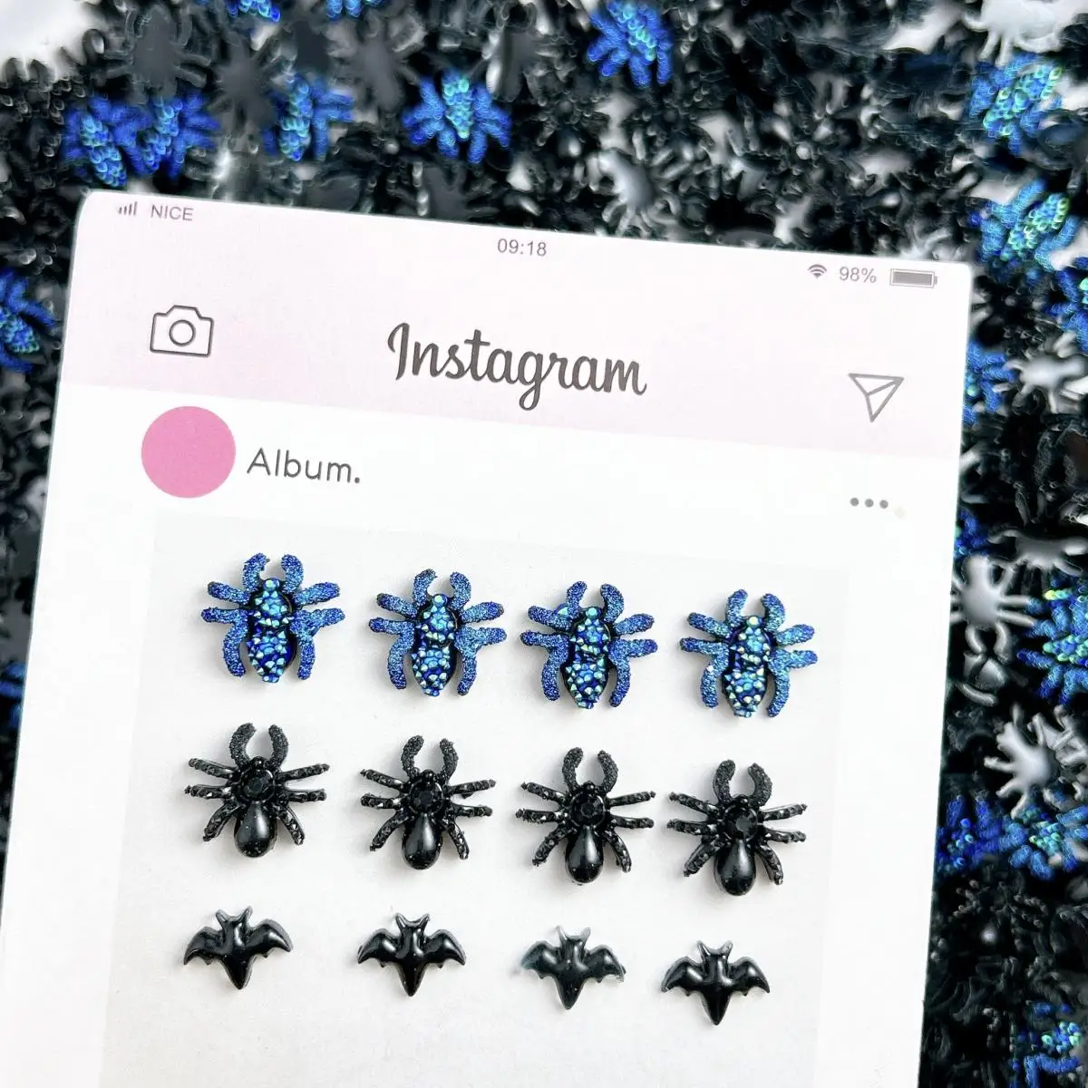 

Randomly Mixed 3D Resin Cartoon Two-Color Spider Nail Art Decoration Halloween Atmosphere Bat Nail Charms DIY Crafts Accessories