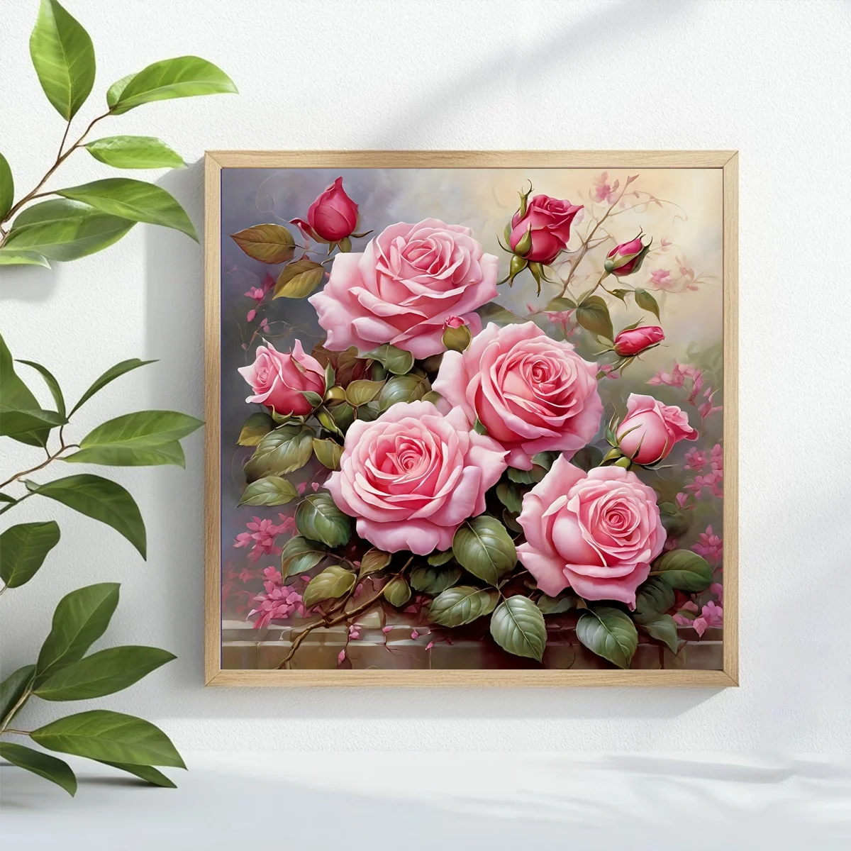 1 Stück 40x40 cm/15,74 Zoll, 11CT/14CT Druck-Kreuzstich-DIY-Set, entspanntes Kreuzstich-Set für Erwachsene Anfänger, rosa Rose – Detail 2