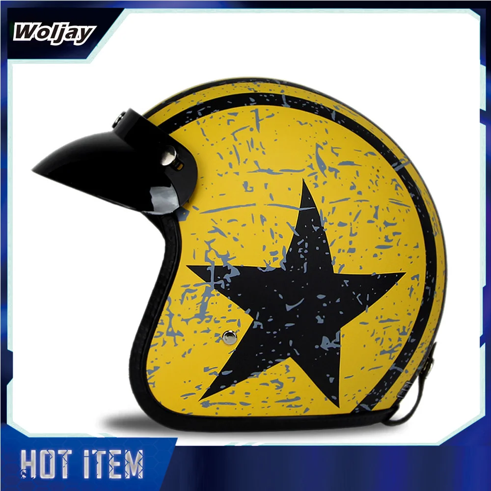 

3/4 Open Face Motorcycle Helmet Vintage Leather Jet Helmets Moto Cruiser Chopper Scooter DOT Certification