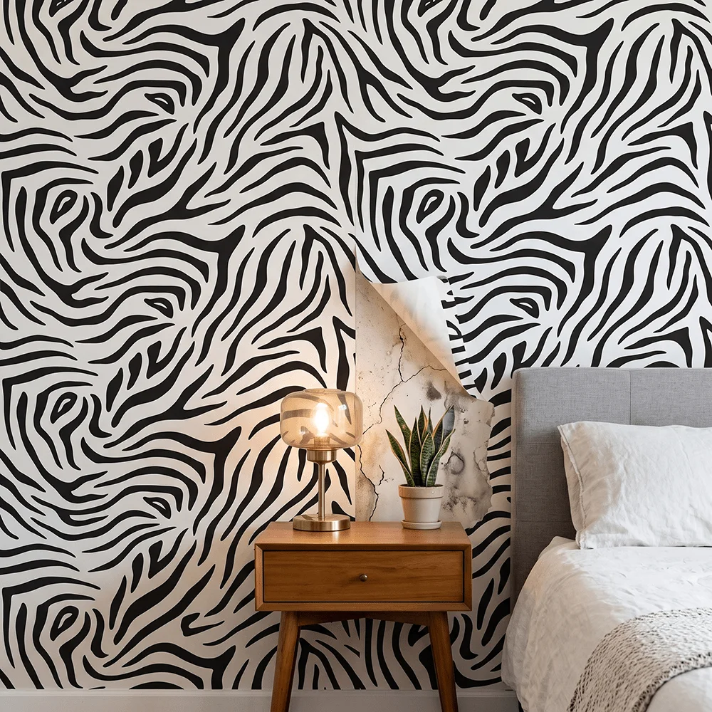 Fashion Zebra Animal Stripe Self-Adhesive Wallpaper Removable Vinyl Sticker for Shower Room Furniture Renovation