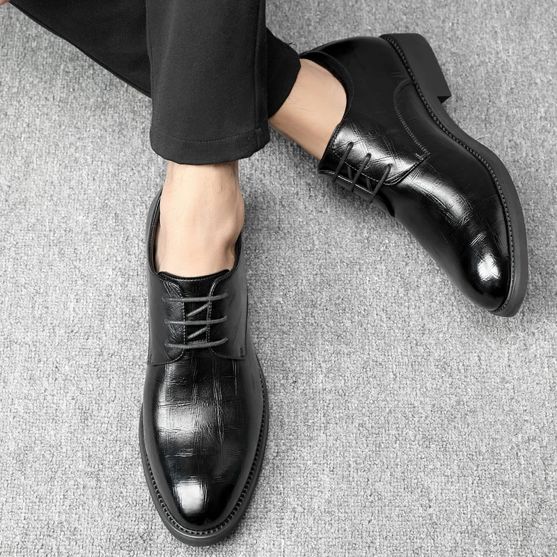 Zapatos de cuero genuino con suela gruesa para hombre, calzado Oxford Formal con elevación de altura de 3/6/8 CM, para negocios, bodas y fiestas