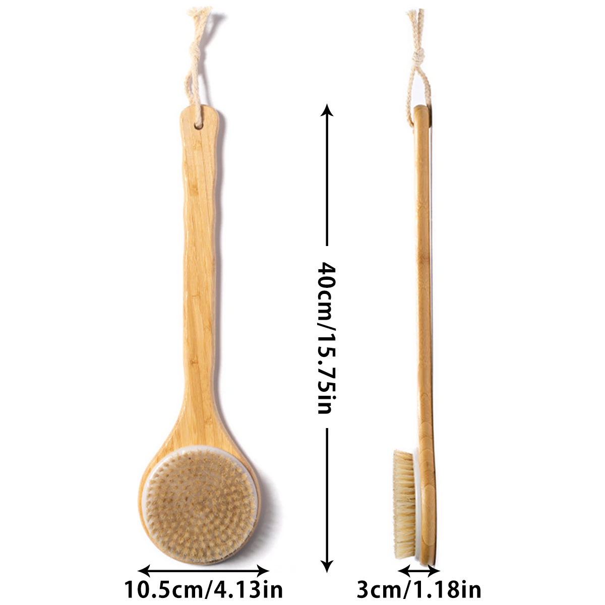 Body Brush for Shower Comfortable Soft Bristle Bath Brush Wooden Bath Brush for Men Women Long Handle Back Scrubber with Lanyard